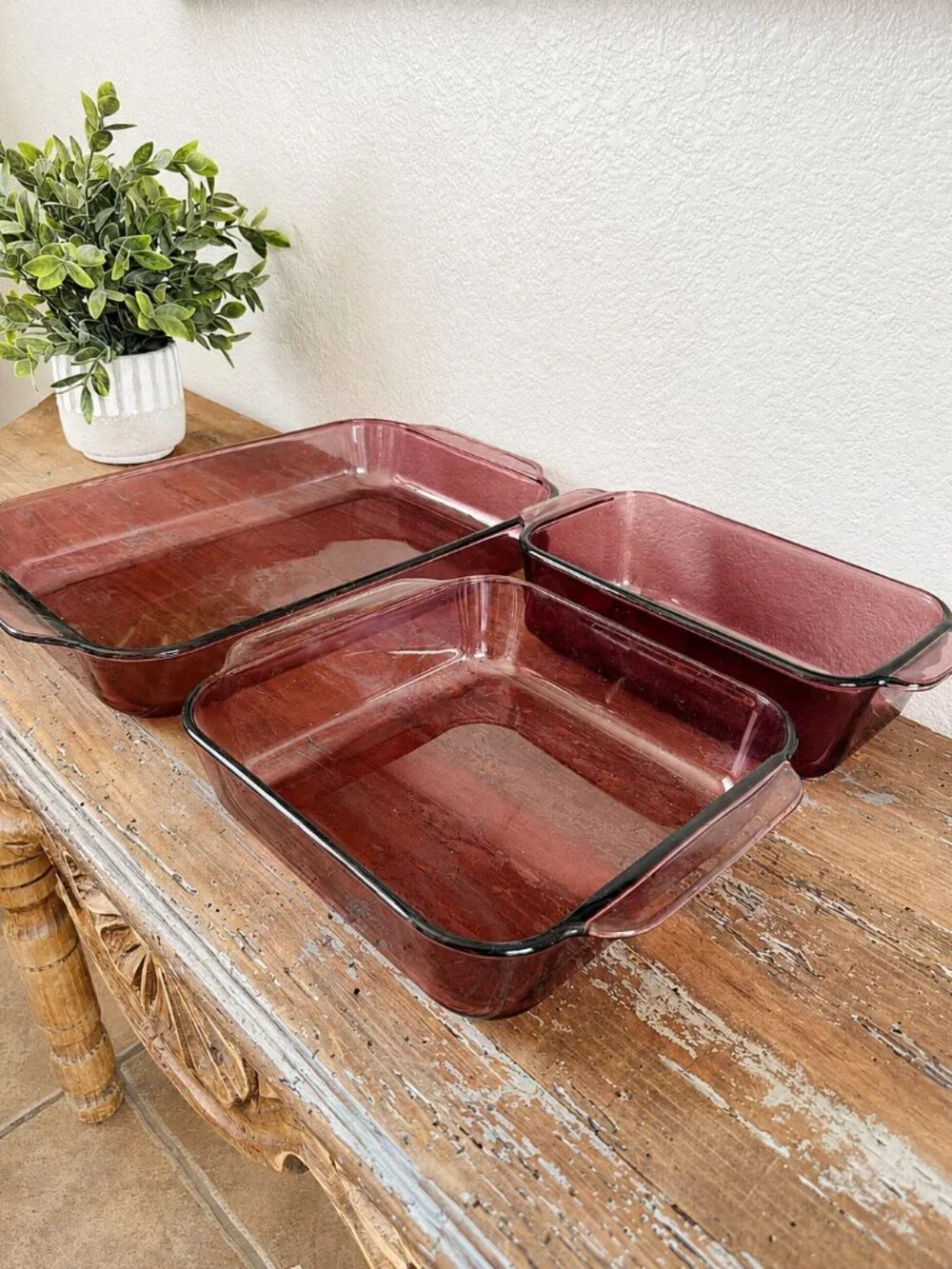 Cranberry Pyrex 3 piece baking dish set